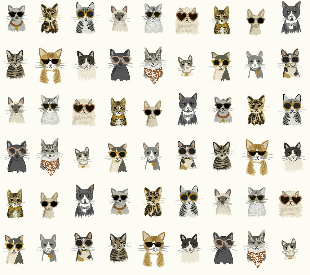 Cool Cats Grey & Gold Peel & Stick Wallpaper by Rifle Paper Co. Designer P&S Rifle Paper 2 Covers about 45 square feet 27-in by 20-ft long roll Peel & Stick 24 - Swanky Fabrics -