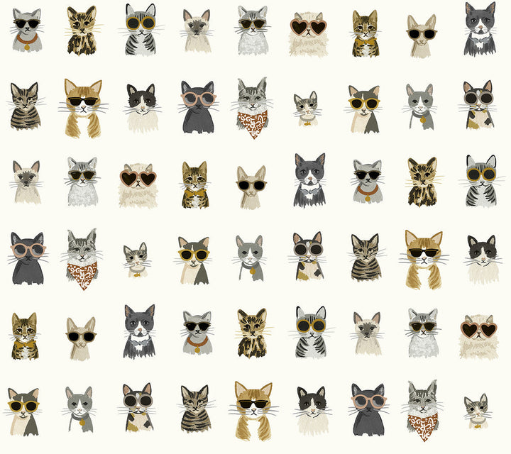 Cool Cats Grey & Gold Peel & Stick Wallpaper by Rifle Paper Co. Designer P&S Rifle Paper 2 Covers about 45 square feet 27-in by 20-ft long roll Peel & Stick 24 - Swanky Fabrics -
