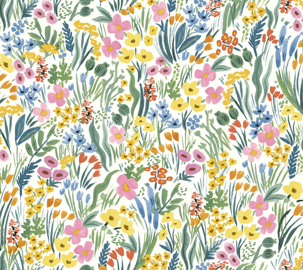 Lea White Peel & Stick Wallpaper by Rifle Paper Co. Designer P&S Rifle Paper 2 Covers about 45 square feet 27-in by 20-ft long roll Peel & Stick 24 - Swanky Fabrics -