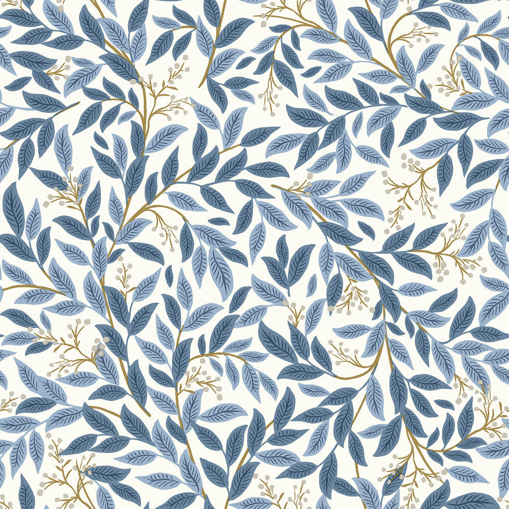 Willowberry Blue & White Peel & Stick Wallpaper by Rifle Paper Co. Designer P&S Rifle Paper 2 Covers about 34.2 square feet 20.5-in by 20-ft long roll Peel & Stick 20.5 - Swanky Fabrics -