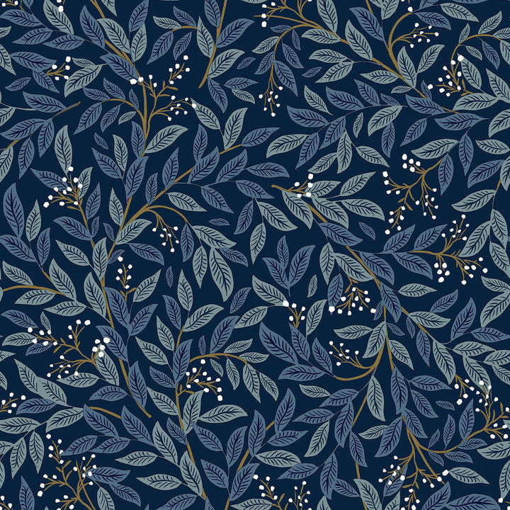 Willowberry Navy Peel & Stick Wallpaper by Rifle Paper Co. Designer P&S Rifle Paper 2 Covers about 34.2 square feet 20.5-in by 20-ft long roll Peel & Stick 20.5 - Swanky Fabrics -