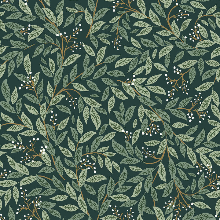 Willowberry Emerald Peel & Stick Wallpaper by Rifle Paper Co. Designer P&S Rifle Paper 2 Covers about 34.2 square feet 20.5-in by 20-ft long roll Peel & Stick 20.5 - Swanky Fabrics -