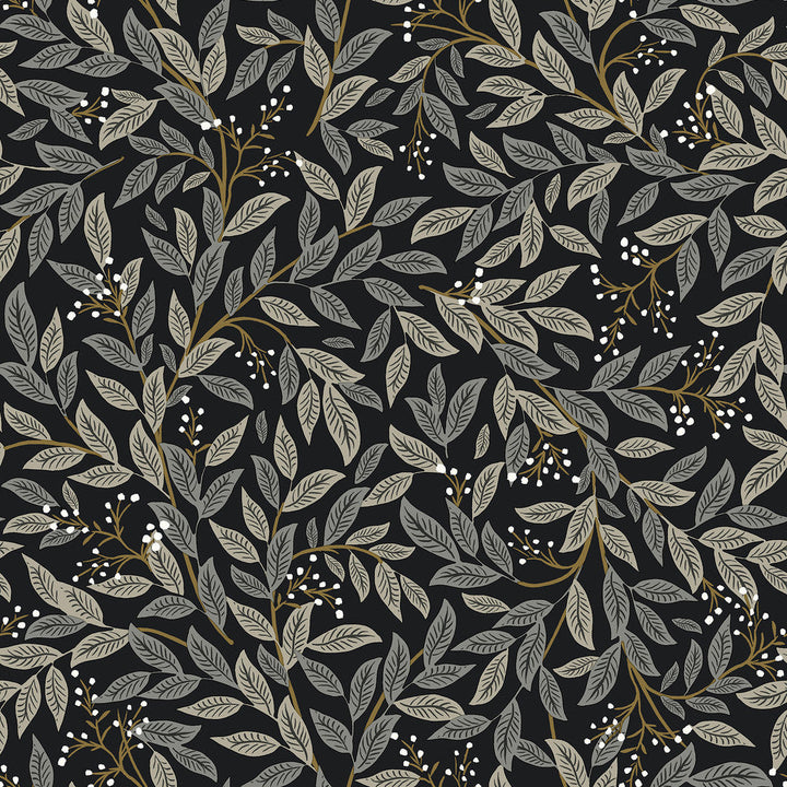 Willowberry Black Peel & Stick Wallpaper by Rifle Paper Co. Designer P&S Rifle Paper 2 Covers about 34.2 square feet 20.5-in by 20-ft long roll Peel & Stick 20.5 - Swanky Fabrics -