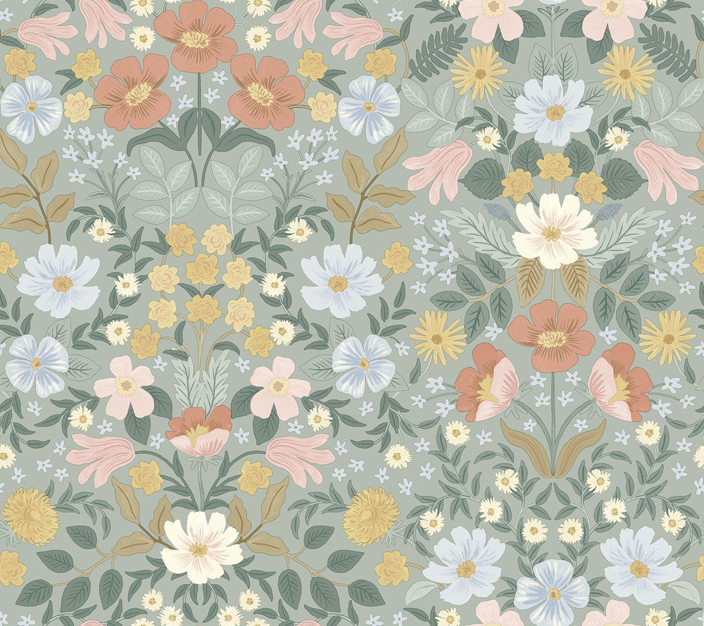 Bramble Garden Sage Peel & Stick Wallpaper by Rifle Paper Co. Designer P&S Rifle Paper 2 Covers about 45 square feet 27-in by 20-ft long roll Peel & Stick 24 - Swanky Fabrics -