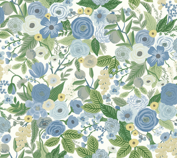 Garden Party Blue & Green Multi Peel & Stick Wallpaper by Rifle Paper Co. Designer P&S Rifle Paper 2 Covers about 45 square feet 27-in by 20-ft long roll Peel & Stick 24 - Swanky Fabrics -