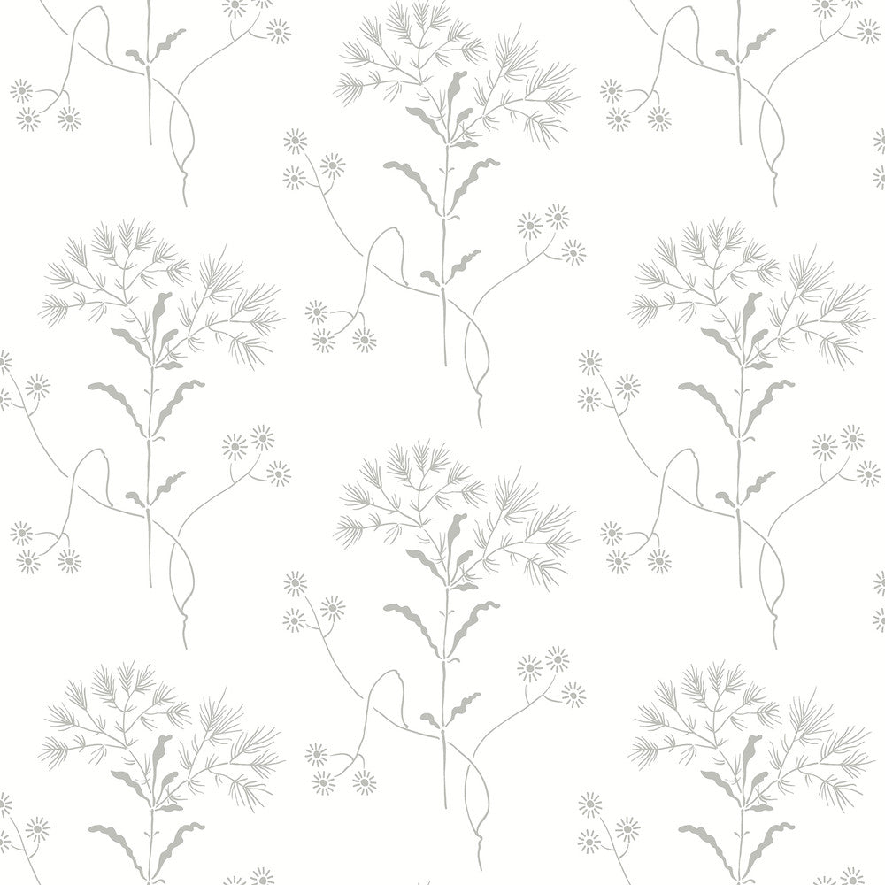 Wildflower Grey Wallpaper by Magnolia Home Designer Magnolia Home Covers about 34.2 square feet 20.5-in by 20-ft long roll Peel & Stick 10.25 - Swanky Fabrics -