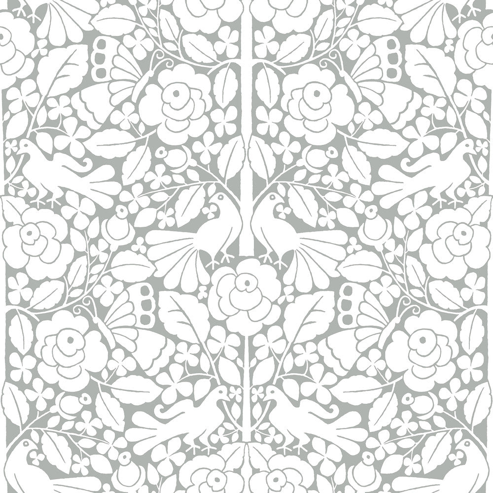 Fairy Tales Grey Wallpaper by Magnolia Home Designer Magnolia Home Covers about 34.2 square feet 20.5-in by 20-ft long roll Peel & Stick 20.5 - Swanky Fabrics -