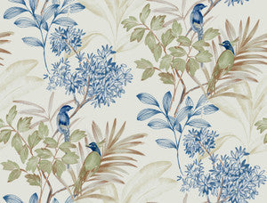 York Wallcoverings Wallpaper Handpainted Songbird Green & Blue Peel & Stick