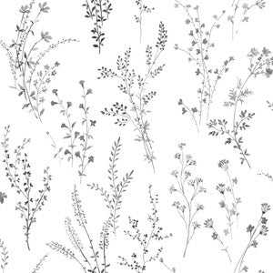 York Wallcoverings Wallpaper Wildflower Sprigs Black & White Peel & Stick