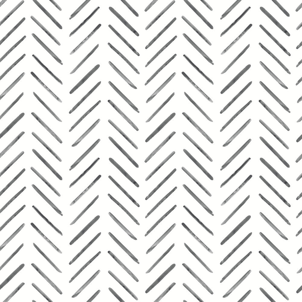 Painted Herringbone Black Peel & Stick Wallpaper by York Wallcoverings Designer Watercolor Botanicals Covers about 34.2 square feet 20.5-in by 20-ft long roll Peel & Stick 20.5 - Swanky Fabrics -
