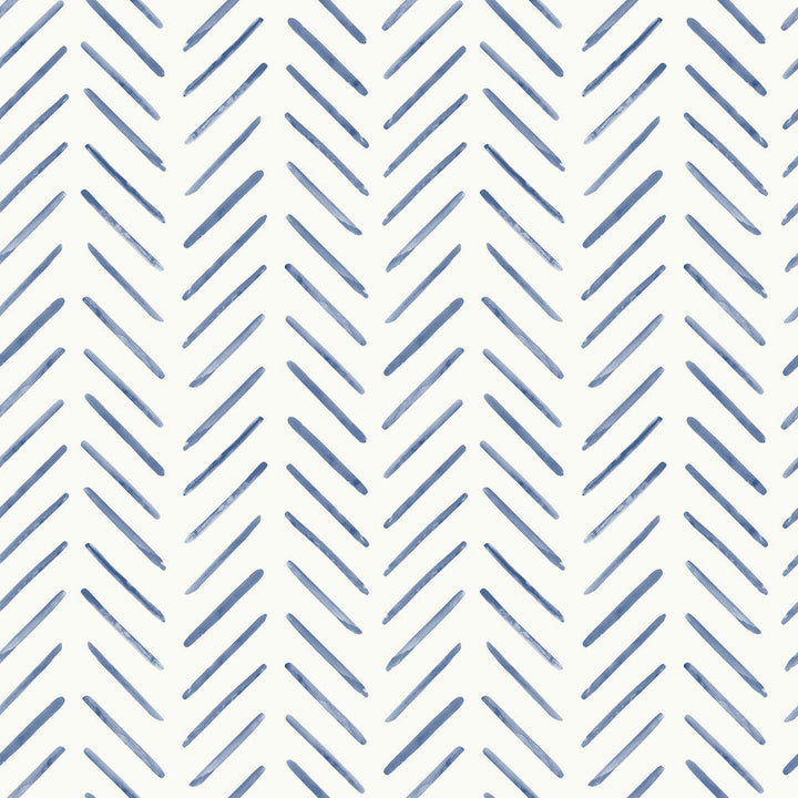 Painted Herringbone Navy Peel & Stick Wallpaper by York Wallcoverings Designer Watercolor Botanicals Covers about 34.2 square feet 20.5-in by 20-ft long roll Peel & Stick 20.5 - Swanky Fabrics -