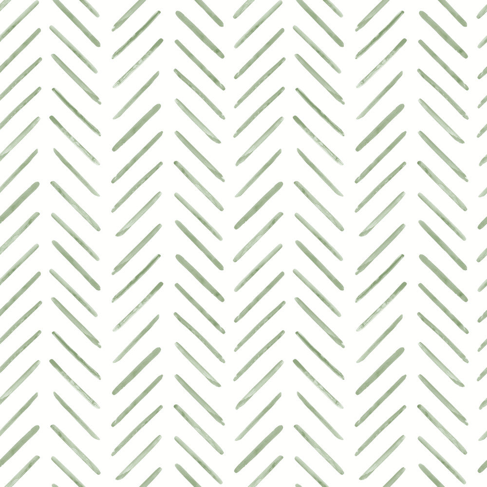 Painted Herringbone Fern Peel & Stick Wallpaper by York Wallcoverings Designer Watercolor Botanicals Covers about 34.2 square feet 20.5-in by 20-ft long roll Peel & Stick 20.5 - Swanky Fabrics -