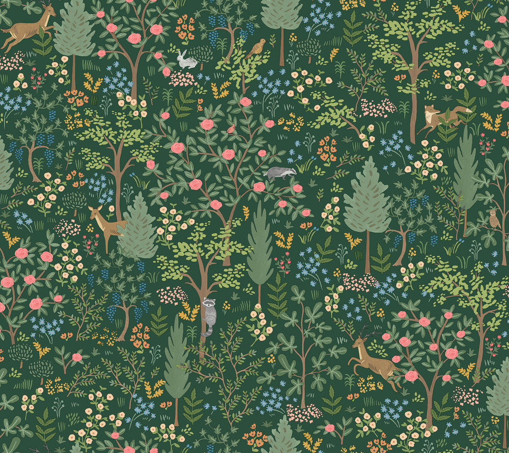 Woodland Emerald Peel & Stick Wallpaper by Rifle Paper Co. Designer P&S Rifle Paper 3 Covers about 45 square feet 27-in by 20-ft long roll Peel & Stick 24 - Swanky Fabrics -