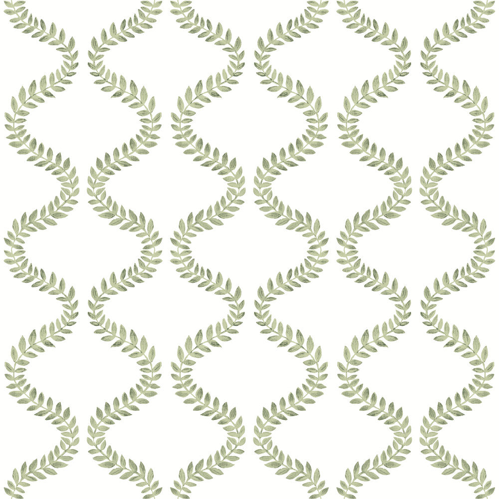 Florentine Green Vine Trellis Peel & Stick Wallpaper by York Wallcoverings Designer Mirth Studios Covers about 34.2 square feet 20.5-in by 20-ft long roll Peel & Stick 20.5 - Swanky Fabrics -