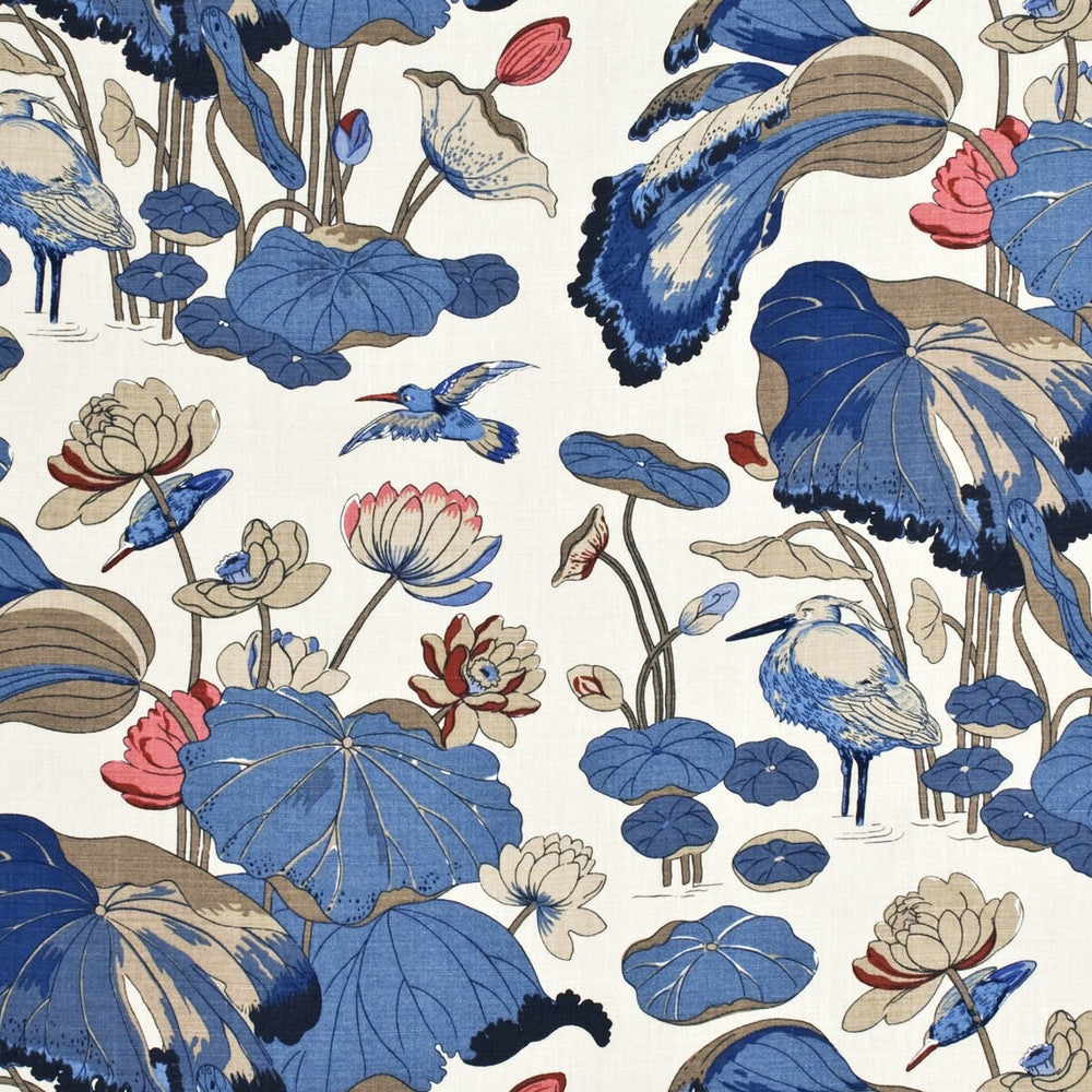 Nympheus - Linen Indigo/Marine/Linen by G P & J Baker Designer Fabric PERENNIA LINEN - 100% United Kingdom Horizontal: 53.978 and Vertical: 34.278 53.978 - Swanky Fabrics -