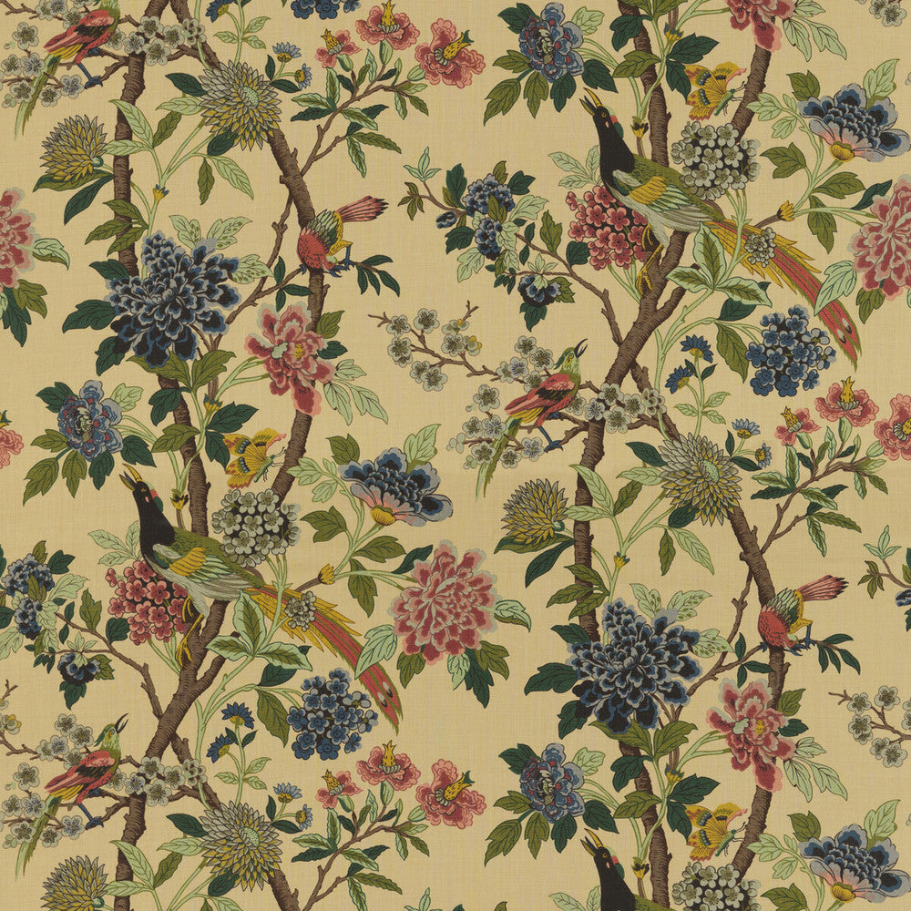 Hydrangea Bird Rose/Biscuit by G P & J Baker Designer Fabric EAST TO WEST LINEN - 100% Thailand LIGHT Horizontal: and Vertical: 43.734 53.978 - Swanky Fabrics -