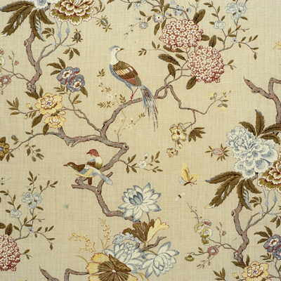 Oriental Bird Olive/Stone by G P & J Baker Designer Fabric MALLORY COLLECTION LINEN - 100% United Kingdom - Horizontal: - and Vertical: 31.126 53.978 - Swanky Fabrics -