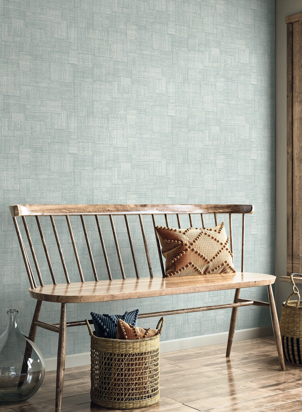 Woven Blocks Sky Blue RA41716 by Seabrook Designs Designer Wallpaper
