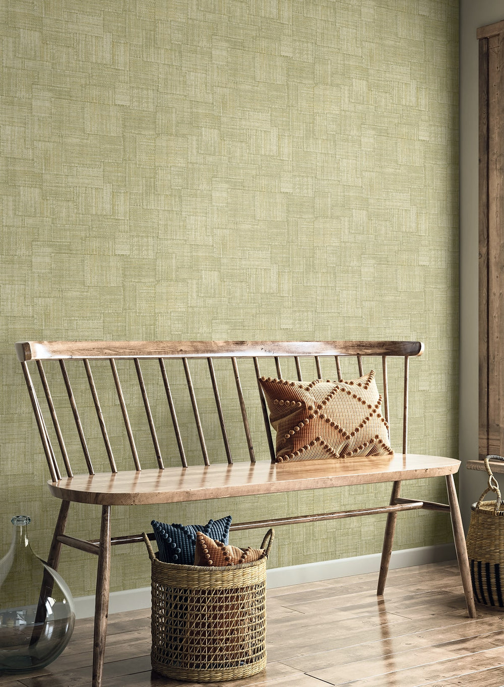 Woven Blocks Straw Green RA41717 by Seabrook Designs Designer Wallpaper