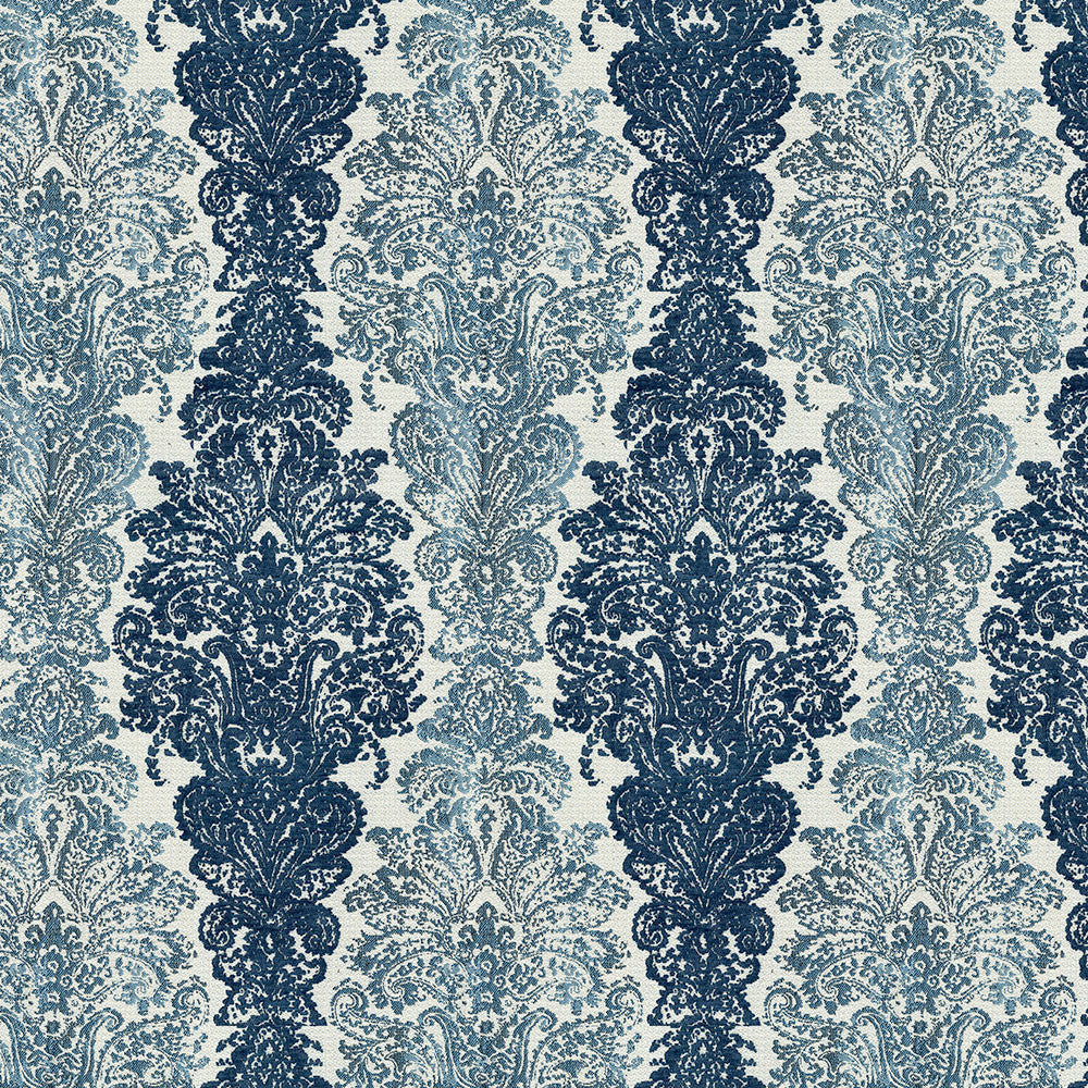 Elegance 3003 Bedazzled Blue by ABBEYSHEA Designer Fabric 100% Polyester China 45,000 Double Rubs (Wyzenbeek) </p><p>Repeat: Horizontal: 25.0" (63.5 cm) Up the Roll and Vertical: 14.5" (36.8 cm) Across the Roll 56" (142 cm) - Swanky Fabrics -