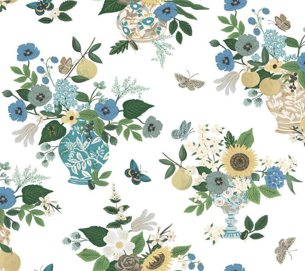 Flower Studies Blue Wallpaper by Rifle Paper Co. Designer Rifle Paper Co. 3rd Edition Covers about 60.8 square feet 27-in by 27-ft long roll Unpasted 24 - Swanky Fabrics -