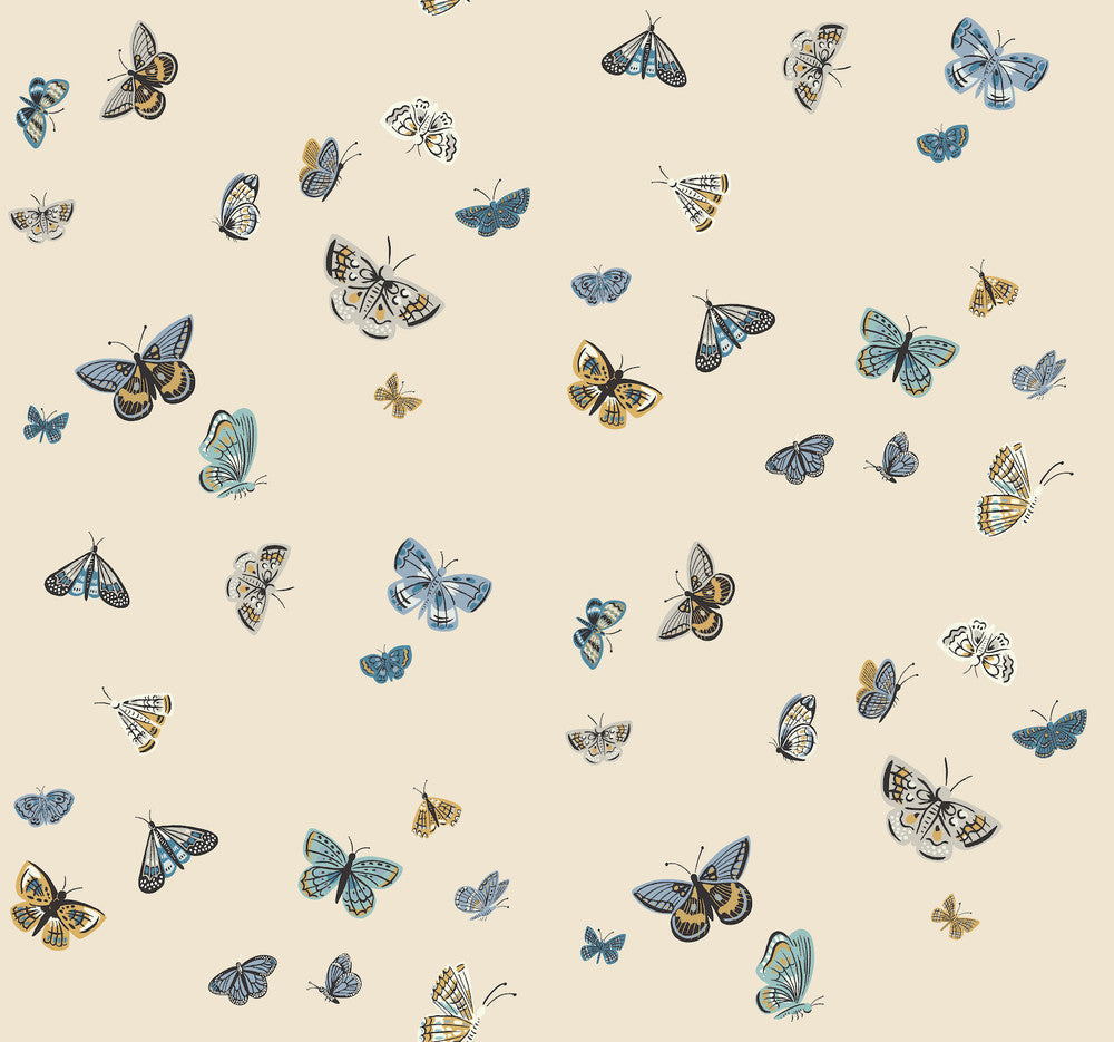 Butterfly House Linen Wallpaper by Rifle Paper Co. Designer Rifle Paper Co. 3rd Edition Covers about 60.8 square feet 27-in by 27-ft long roll Unpasted 25.25 - Swanky Fabrics -