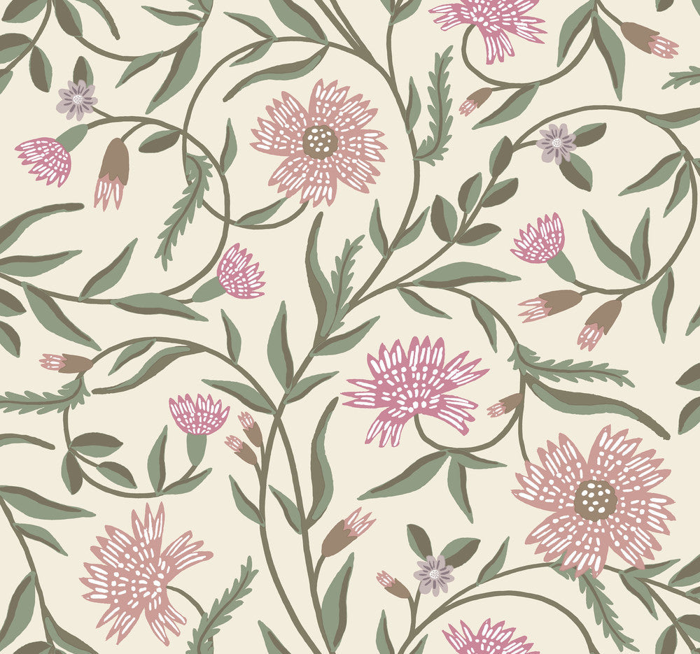 Aster Rose Wallpaper by Rifle Paper Co. Designer Rifle Paper Co. 3rd Edition Covers about 60.8 square feet 27-in by 27-ft long roll Unpasted 25.25 - Swanky Fabrics -