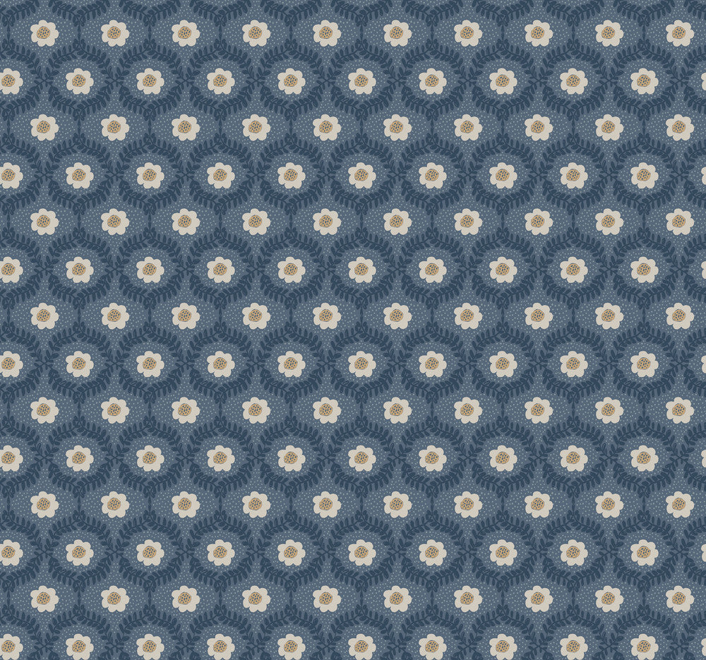 Emma Navy Wallpaper by Rifle Paper Co. Designer Rifle Paper Co. 3rd Edition Covers about 60.8 square feet 27-in by 27-ft long roll Unpasted 25.25 - Swanky Fabrics -