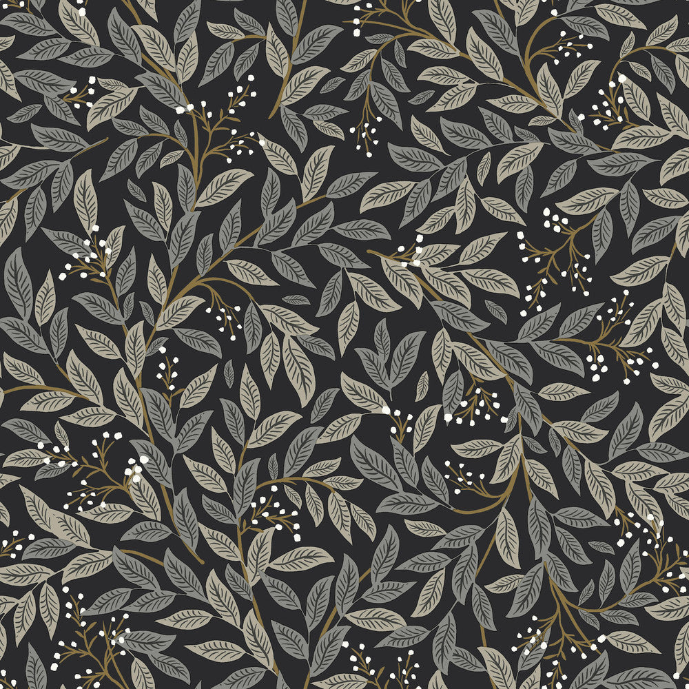 Willowberry Black Wallpaper by Rifle Paper Co. Designer Rifle Paper Co. 3rd Edition Covers about 56.4 square feet 20.5-in by 33-ft long roll Unpasted 20.5 - Swanky Fabrics -