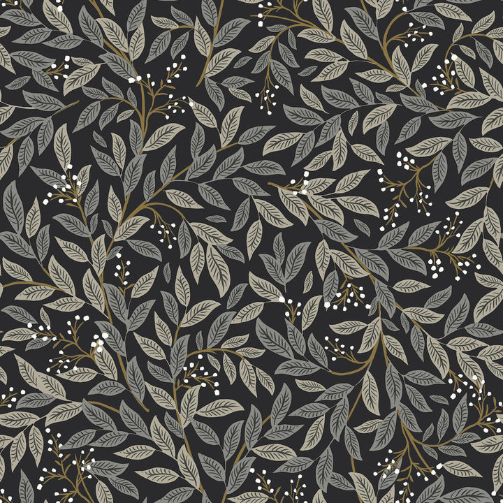 Willowberry Black Wallpaper by Rifle Paper Co. Designer Rifle Paper Co. 3rd Edition Covers about 56.4 square feet 20.5-in by 33-ft long roll Unpasted 20.5 - Swanky Fabrics -