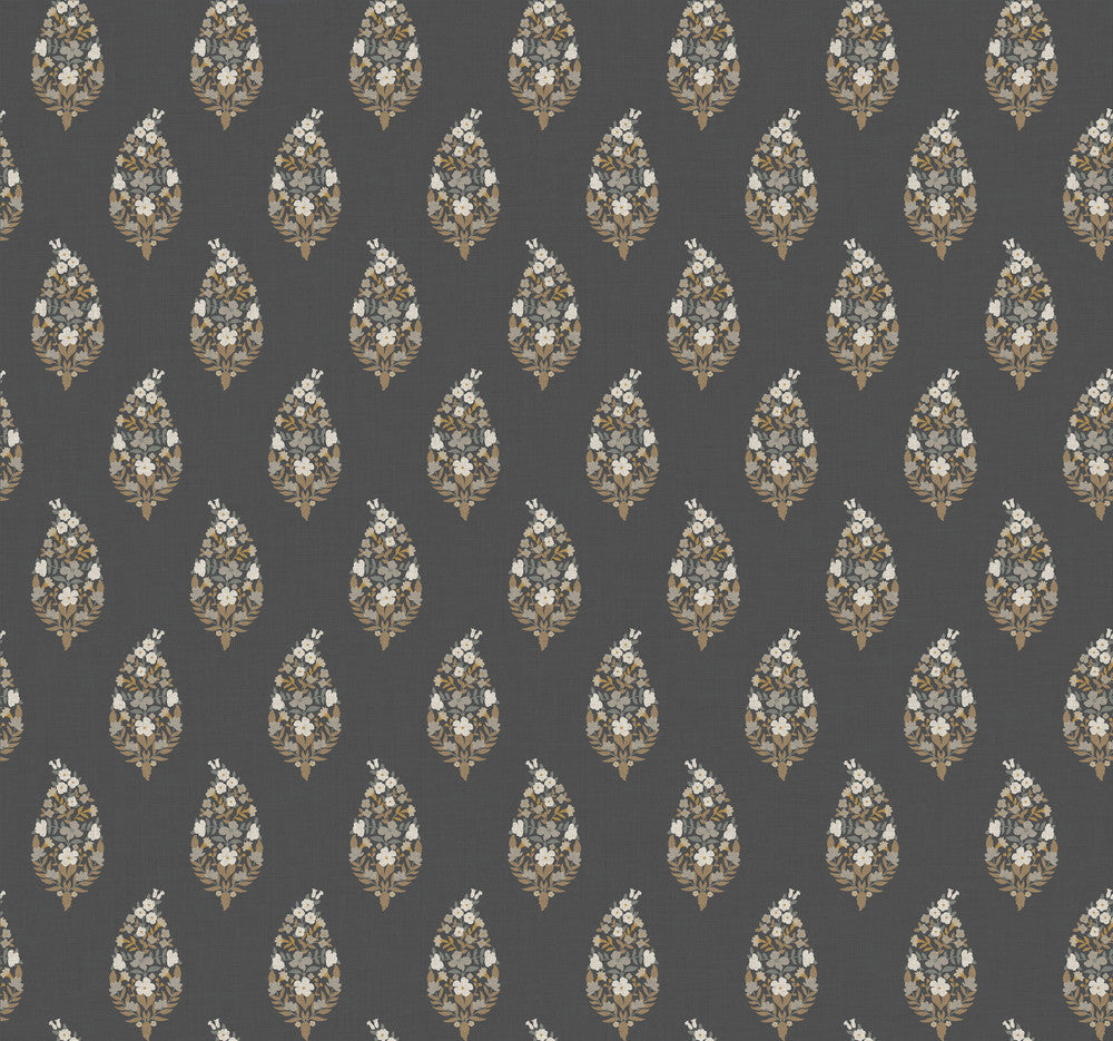 Paisley Black Wallpaper by Rifle Paper Co. Designer Rifle Paper Co. 3rd Edition Covers about 60.8 square feet 27-in by 27-ft long roll Unpasted 25.25 - Swanky Fabrics -