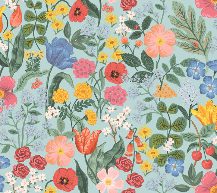 Blossom Light Blue Wallpaper by Rifle Paper Co. Designer Rifle Paper Co. 3rd Edition Covers about 60.8 square feet 27-in by 27-ft long roll Unpasted 24 - Swanky Fabrics -