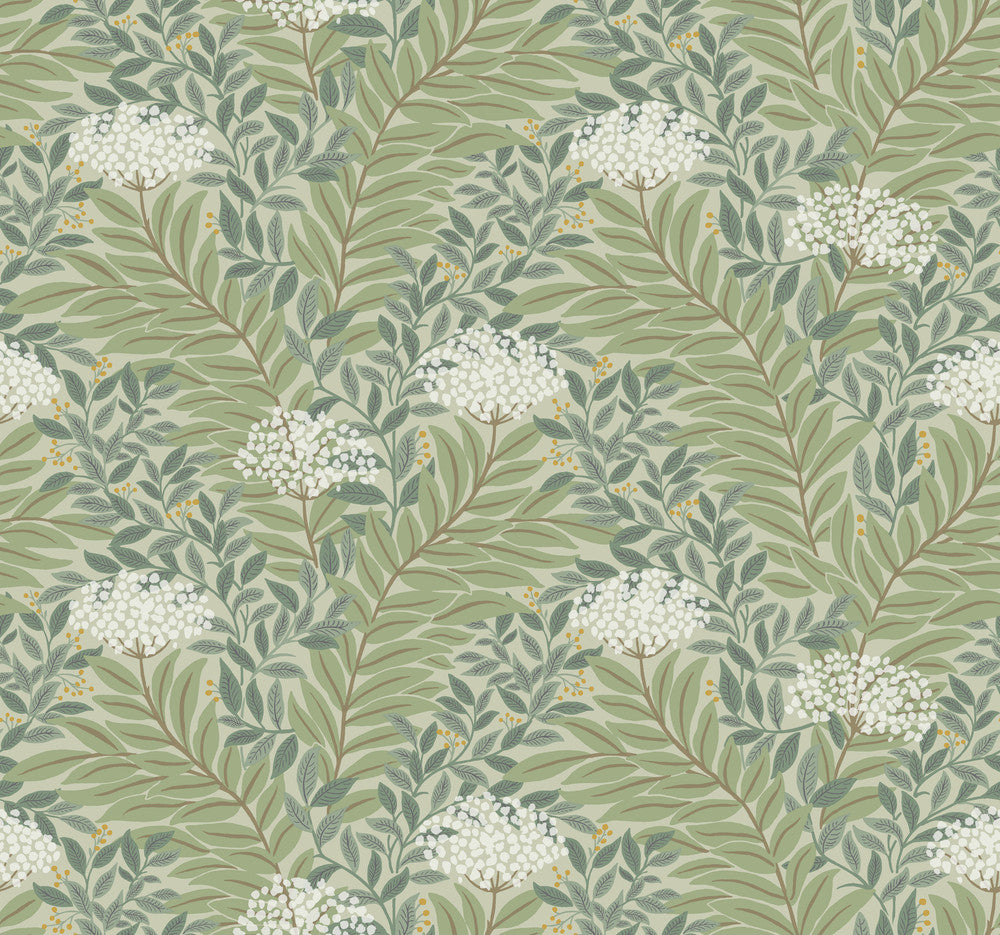 Highgrove Sage Wallpaper by Rifle Paper Co. Designer Rifle Paper Co. 3rd Edition Covers about 60.8 square feet 27-in by 27-ft long roll Unpasted 12.63 - Swanky Fabrics -