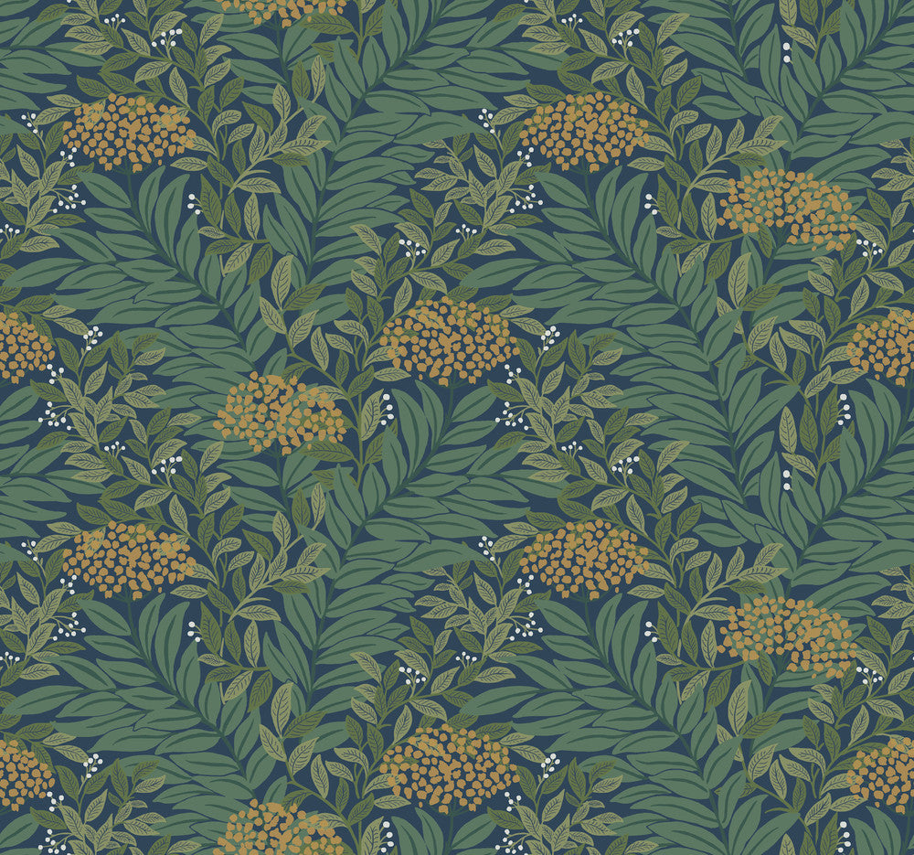 Highgrove Navy Wallpaper by Rifle Paper Co. Designer Rifle Paper Co. 3rd Edition Covers about 60.8 square feet 27-in by 27-ft long roll Unpasted 12.63 - Swanky Fabrics -
