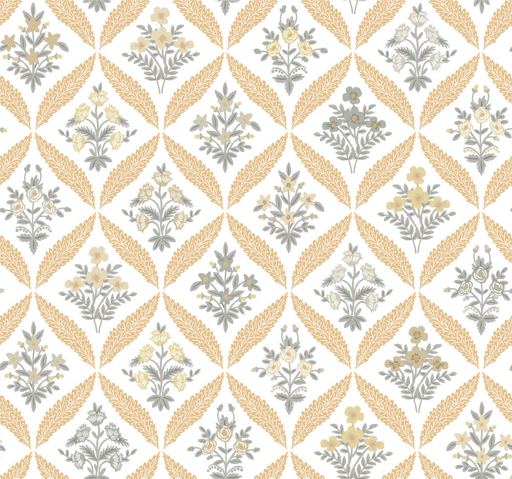 Estee Garden Gold Wallpaper by Rifle Paper Co. Designer Rifle Paper Co. 3rd Edition Covers about 60.8 square feet 27-in by 27-ft long roll Unpasted 25.25 - Swanky Fabrics -