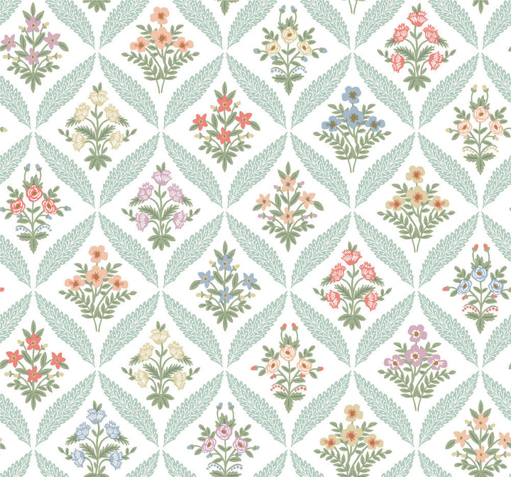 Estee Garden Pastel Wallpaper by Rifle Paper Co. Designer Rifle Paper Co. 3rd Edition Covers about 60.8 square feet 27-in by 27-ft long roll Unpasted 25.25 - Swanky Fabrics -