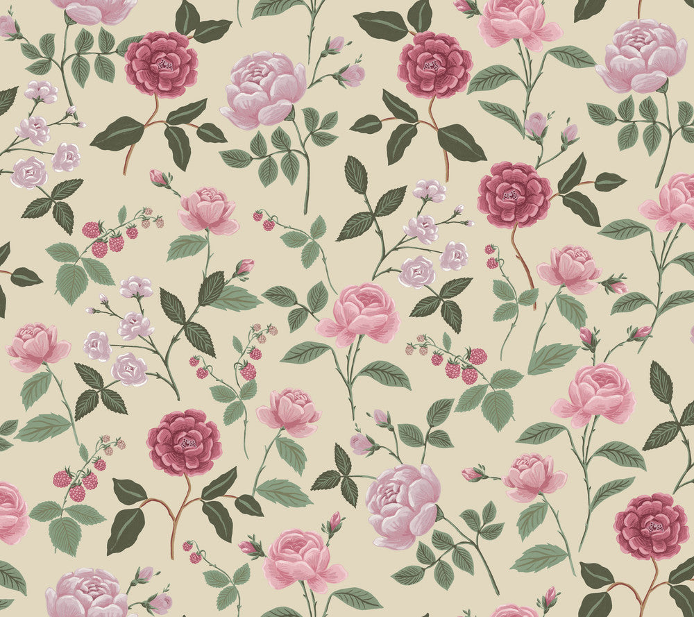 Roses Linen Wallpaper by Rifle Paper Co. Designer Rifle Paper Co. 3rd Edition Covers about 60.8 square feet 27-in by 27-ft long roll Unpasted 24 - Swanky Fabrics -