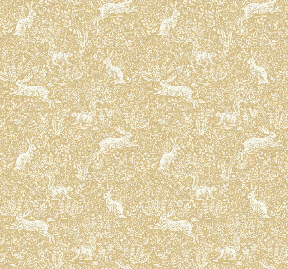 Fable Gold Wallpaper by Rifle Paper Co. Designer Rifle Paper Co. Covers about 60.8 square feet 27-in by 27-ft long roll Unpasted 25.25 - Swanky Fabrics -