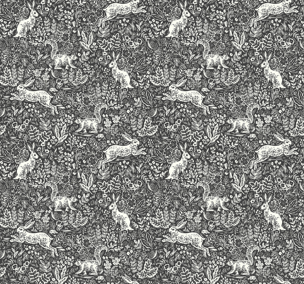 Fable Black & White Wallpaper by Rifle Paper Co. Designer Rifle Paper Co. Covers about 60.8 square feet 27-in by 27-ft long roll Unpasted 25.25 - Swanky Fabrics -