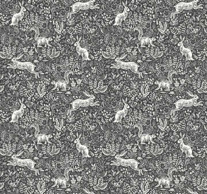 Fable Black & White Wallpaper by Rifle Paper Co. Designer Rifle Paper Co. Covers about 60.8 square feet 27-in by 27-ft long roll Unpasted 25.25 - Swanky Fabrics -