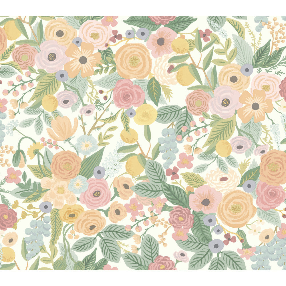 Garden Party Pastel Wallpaper by Rifle Paper Co. Designer Rifle Paper Co. Covers about 60.8 square feet 27-in by 27-ft long roll Unpasted 24 - Swanky Fabrics -