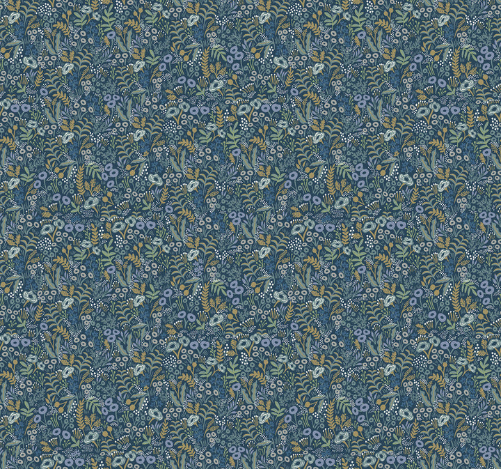 Tapestry Indigo Wallpaper by Rifle Paper Co. Designer Rifle Paper Co. Covers about 60.8 square feet 27-in by 27-ft long roll Unpasted 25.25 - Swanky Fabrics -