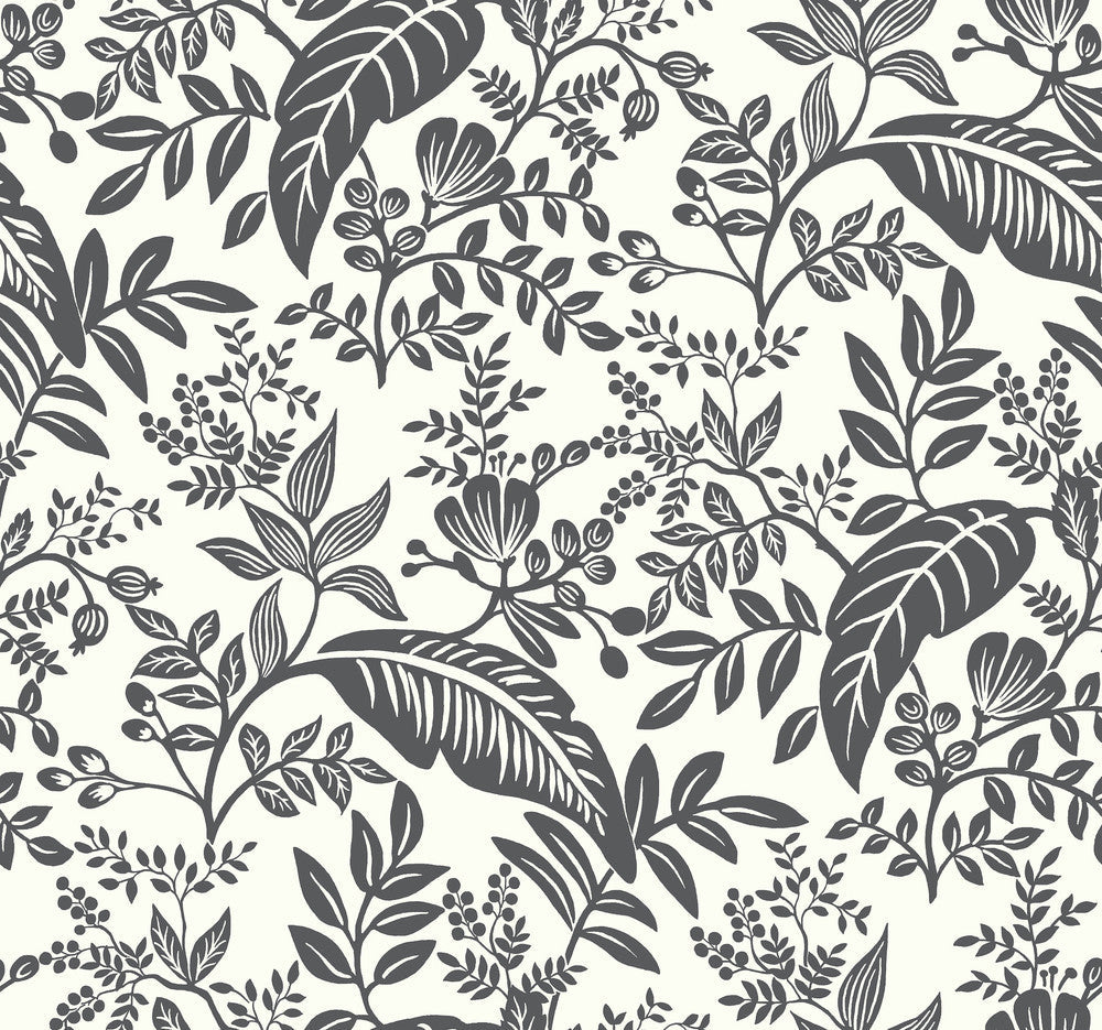 Canopy Black & White Wallpaper by Rifle Paper Co. Designer Rifle Paper Co. Covers about 60.8 square feet 27-in by 27-ft long roll Unpasted 25.25 - Swanky Fabrics -