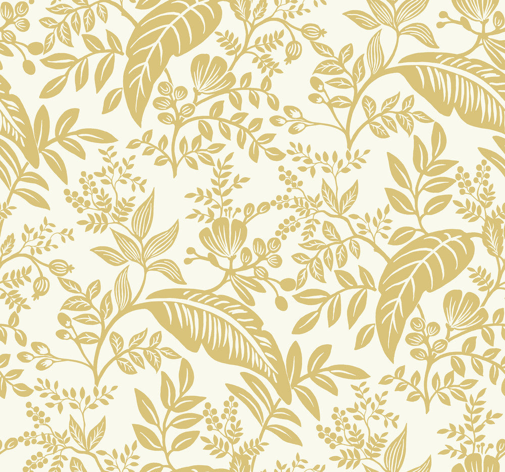 Canopy Gold & White Wallpaper by Rifle Paper Co. Designer Rifle Paper Co. Covers about 60.8 square feet 27-in by 27-ft long roll Unpasted 25.25 - Swanky Fabrics -