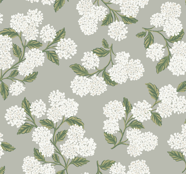 Hydrangea Grey Wallpaper by Rifle Paper Co. Designer Rifle Paper Co. Covers about 60.8 square feet 27-in by 27-ft long roll Unpasted 25.25 - Swanky Fabrics -