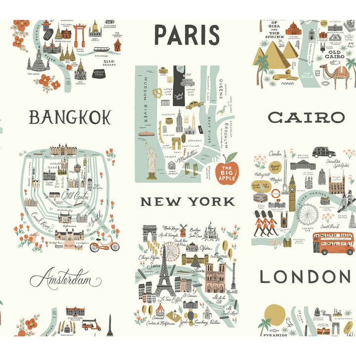 City Maps Mint Metallic Wallpaper by Rifle Paper Co. Designer Rifle Paper Co. Covers about 60.8 square feet 27-in by 27-ft long roll Unpasted 24 - Swanky Fabrics -