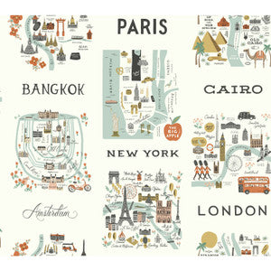 Rifle Paper Co. Wallpaper City Maps Mint Metallic