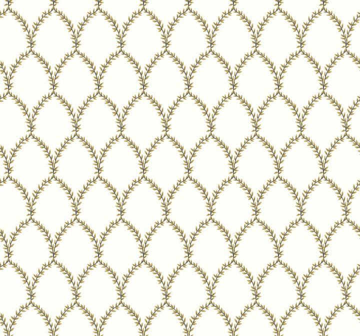 Laurel Gold & White Wallpaper by Rifle Paper Co. Designer Rifle Paper Co. Covers about 60.8 square feet 27-in by 27-ft long roll Unpasted 25.25 - Swanky Fabrics -