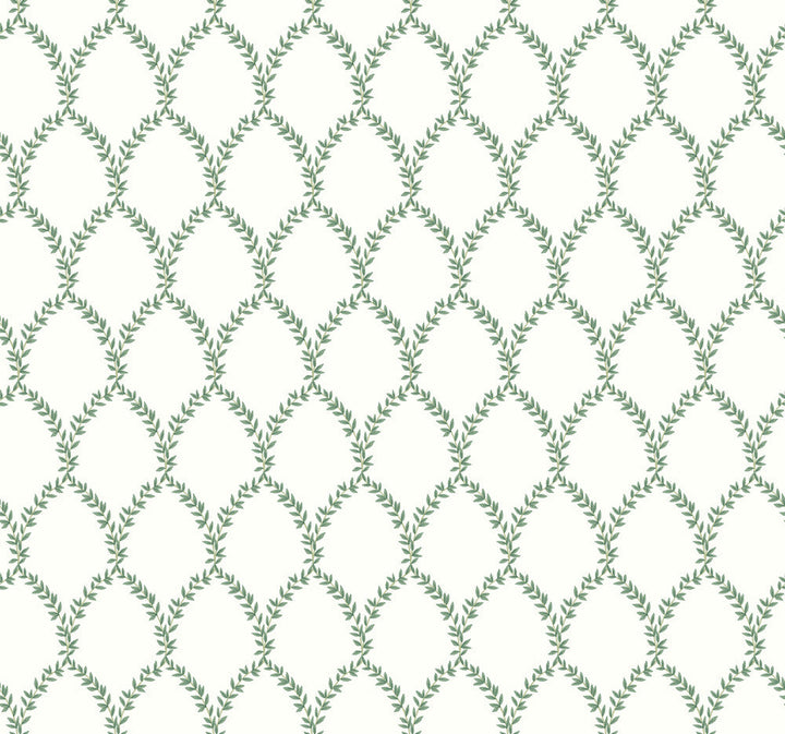 Laurel Green & White Wallpaper by Rifle Paper Co. Designer Rifle Paper Co. Covers about 60.8 square feet 27-in by 27-ft long roll Unpasted 25.25 - Swanky Fabrics -