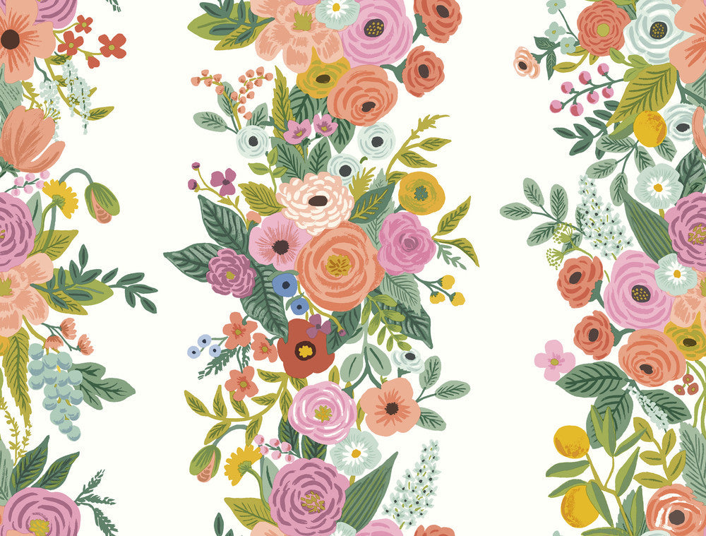 Garden Party Trellis White & Dark Pink Wallpaper by Rifle Paper Co. Designer Rifle Paper Co. Second Edition Covers about 60.8 square feet 27-in by 27-ft long roll Unpasted 20.5 - Swanky Fabrics -